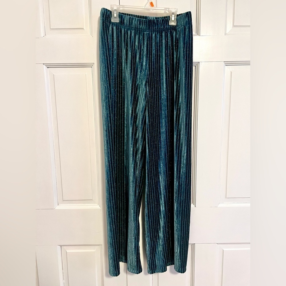 House of Harlow 1960 Emerald Green Velvet Metallic Shimmer Wide Leg Pants XS